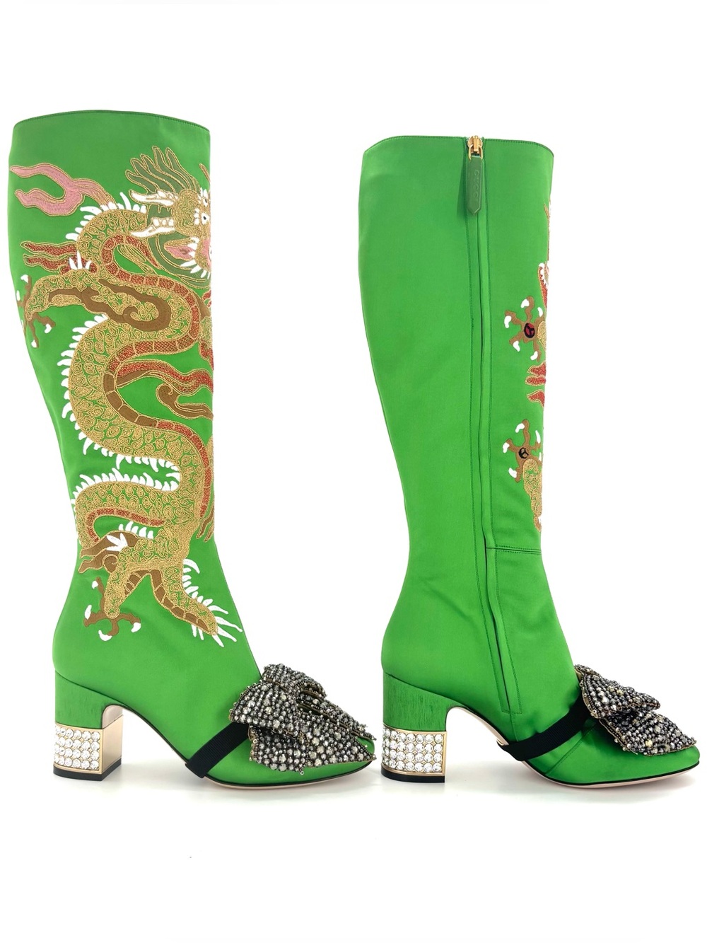 Gucci Candy Dragon Embroidered Bow Crystal Embellished Knee High Boots 36 - Picture 7 of 12